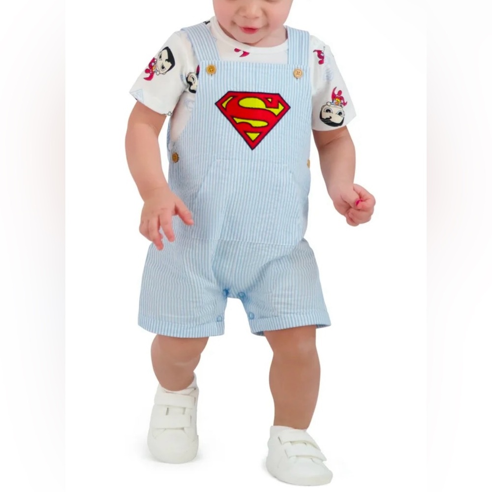 (89)Superman Baby Overalls with Striped Design